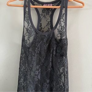Love on a Hangar Grey lace sheer racer back tank